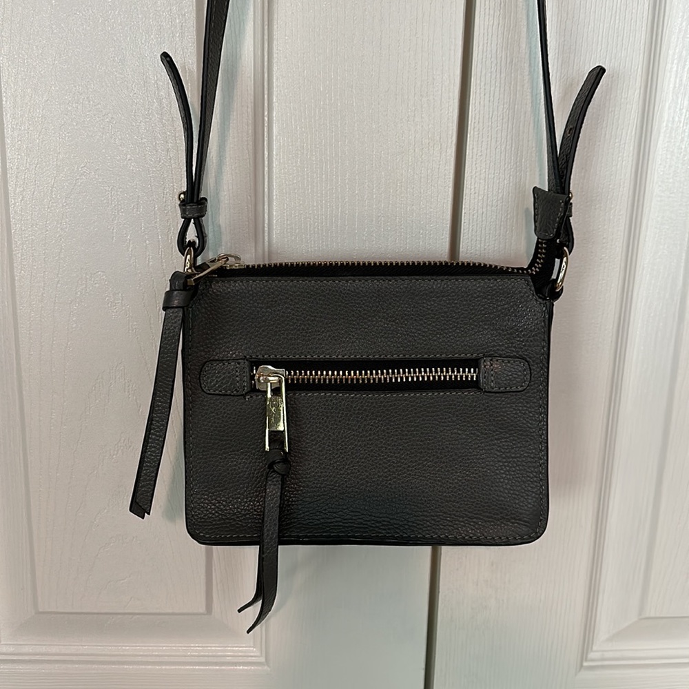 Gray leather small crossbody purse